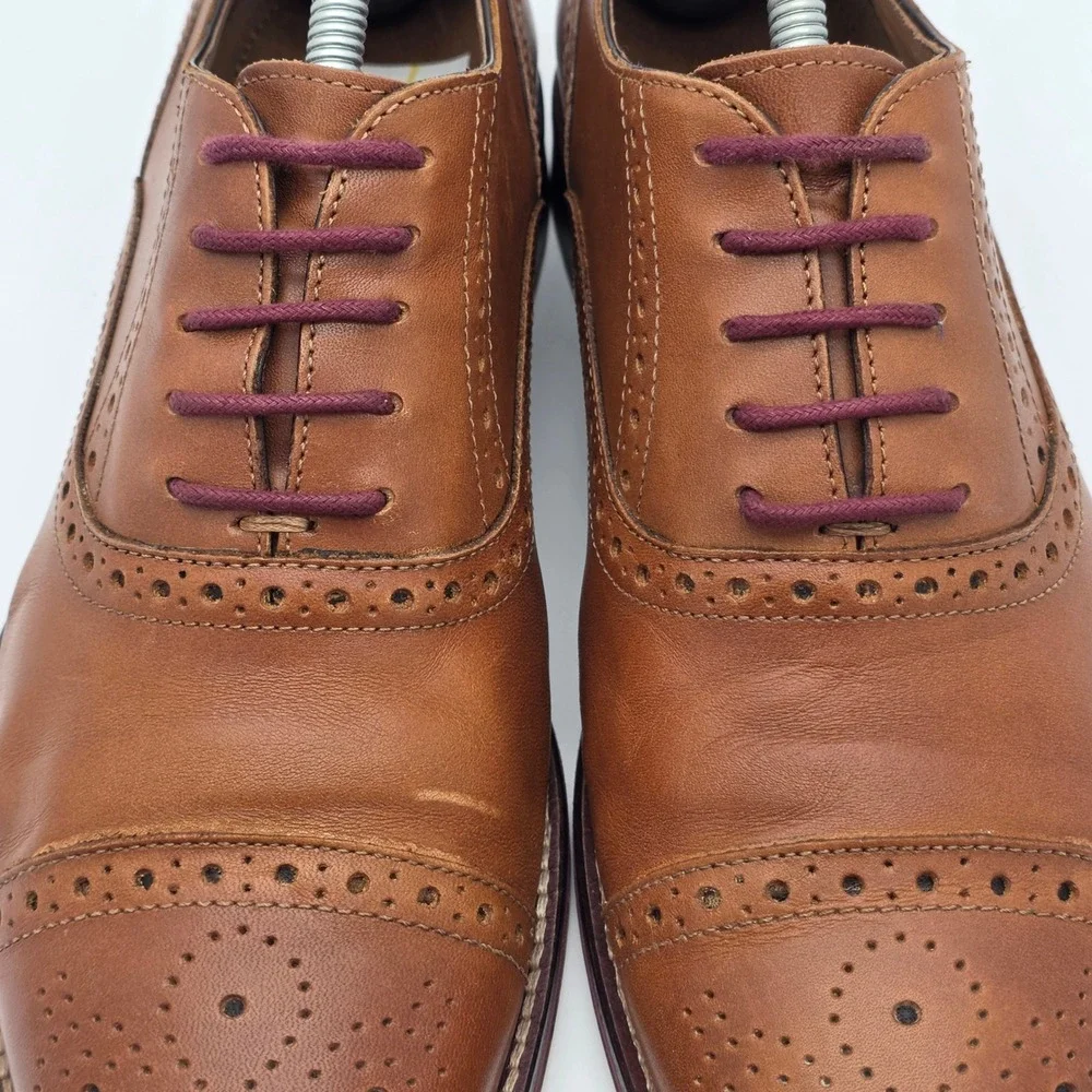 Johnston & Murphy Conard Oxford Mens 8 Tan Leather Brogue Cap Toe Dress Shoes